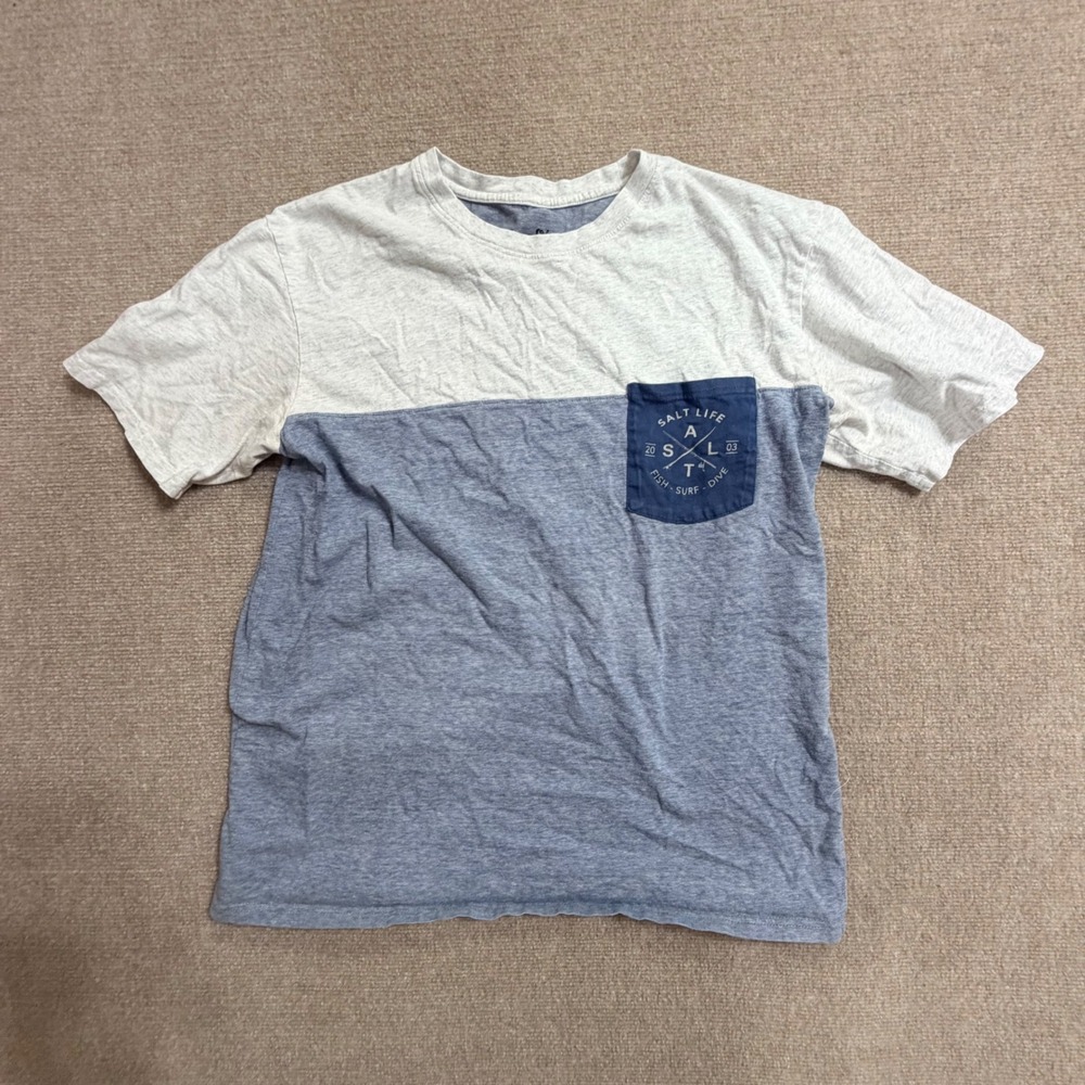 Salt Life Mens Colorblock Pocket T-Shirt Blue Grey Fish Surf‎ Dive Logo Large